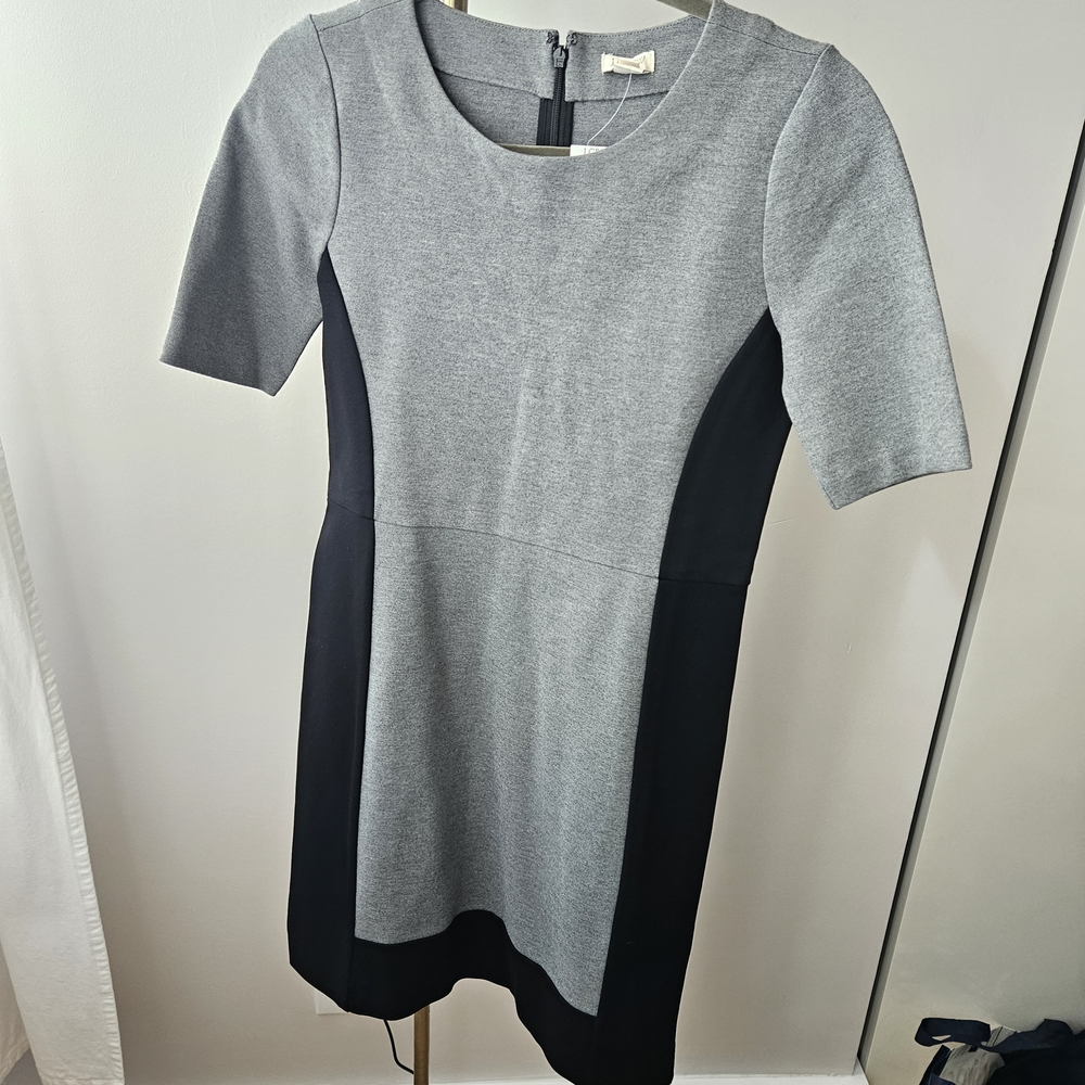 J. Crew Gray and Black Midi Dress